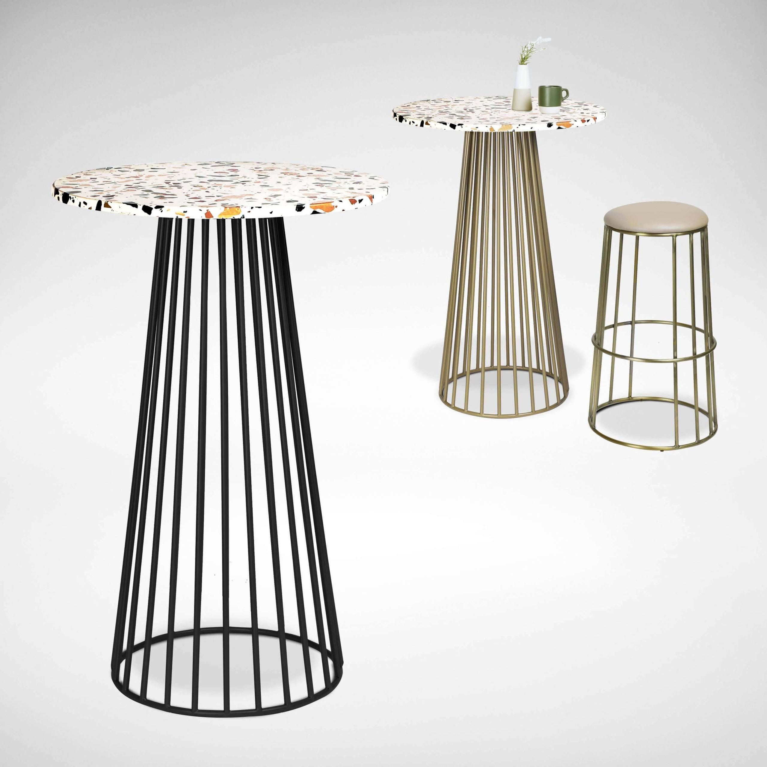 Terrazzo Tiled Cafe Tables with Coloured Stands - Comfort Furniture