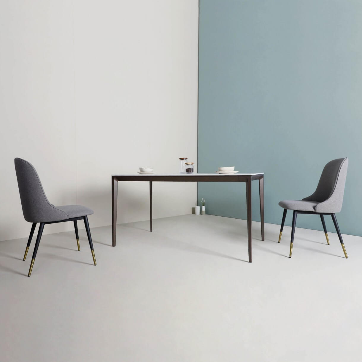 Minimalist Dining Room Look with Sintered Carrera White Asterisk Dining Table & Side Chair - Comfort Furniture