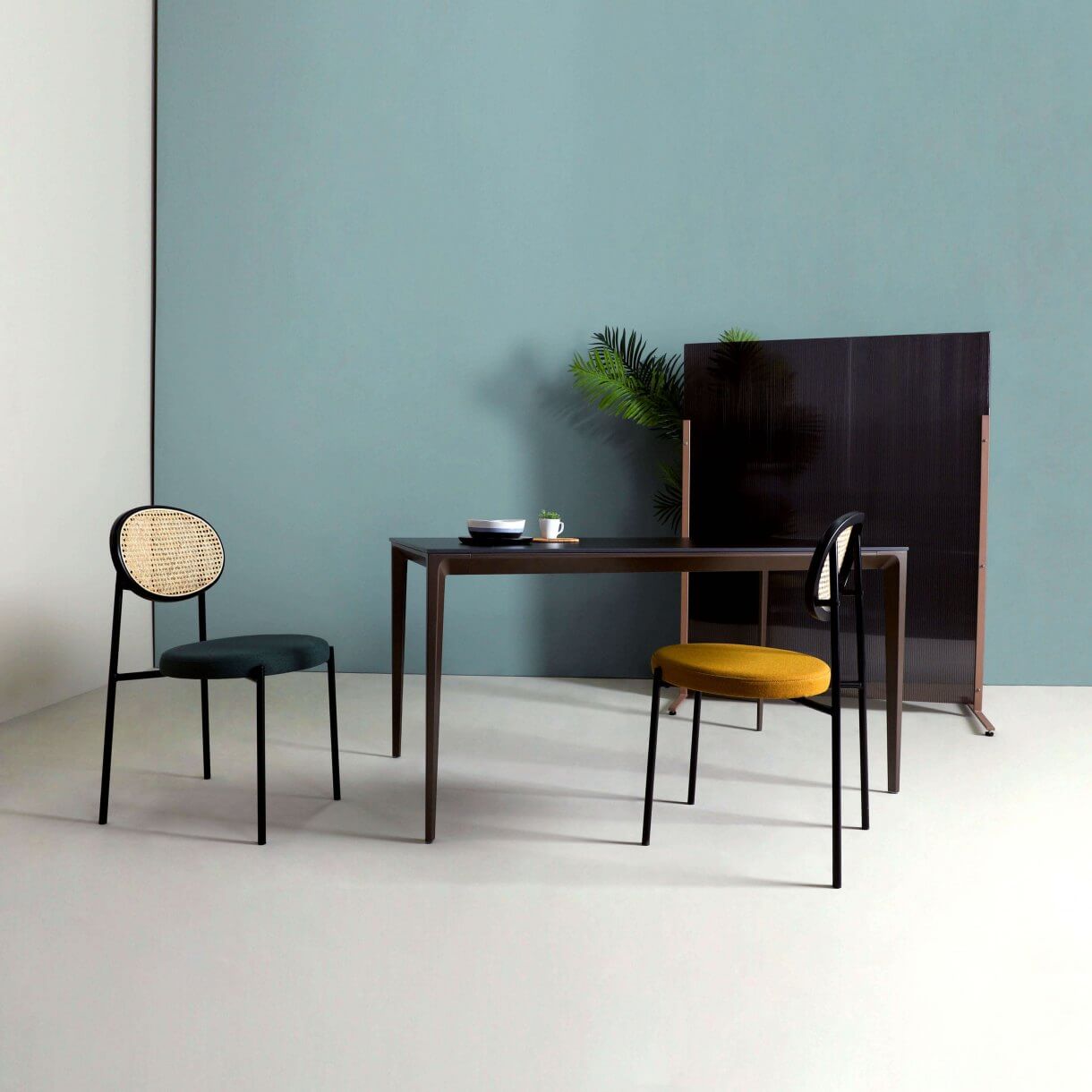 Modern Dining Room with Sintered Lauren Top Dining Table and Side Chair - Comfort Furniture