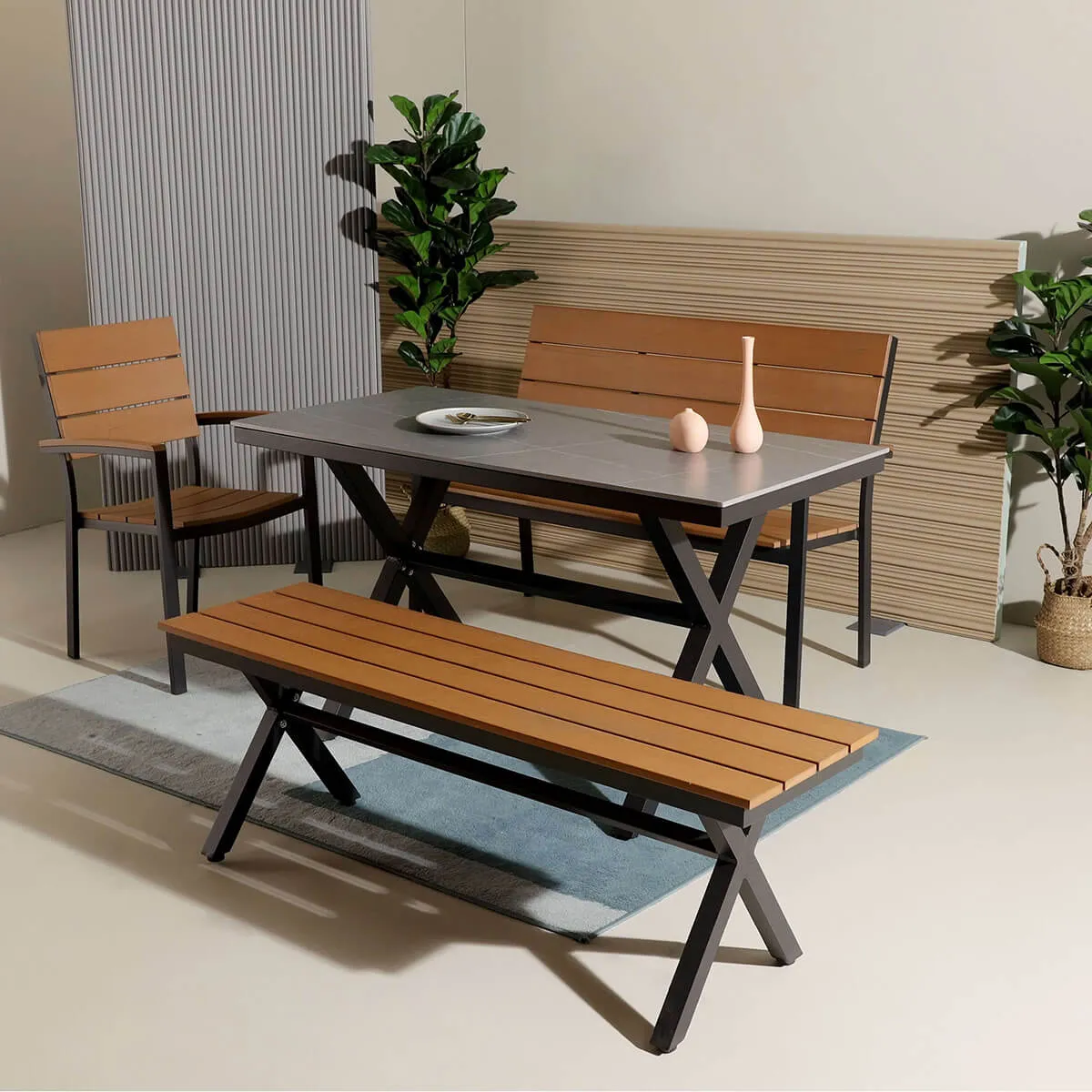 Outdoor Dining Area Setup Idea With Sintered Stone Table And Fossil Chair - Comfort Furniture