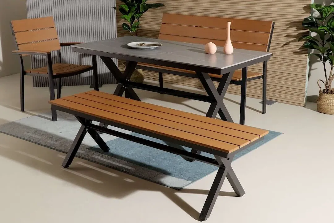 Fossil Outdoor Dining Bench With Highback Support Feature - Comfort Furniture