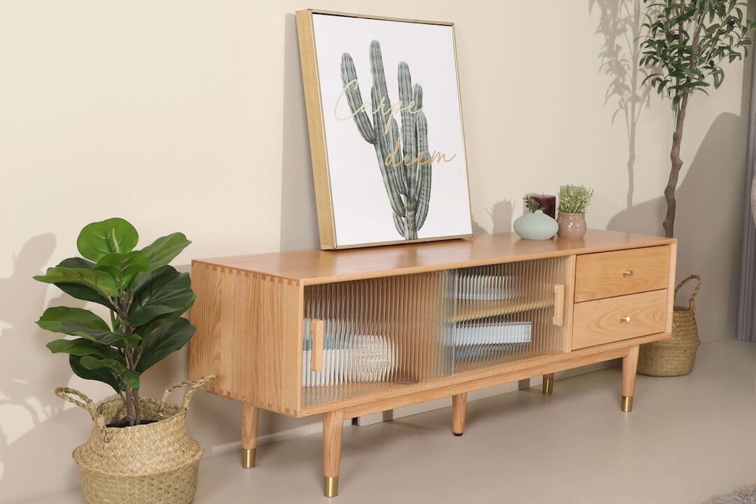 Karl Oak Wood TV Console With Storage Capability - Comfort Furniture