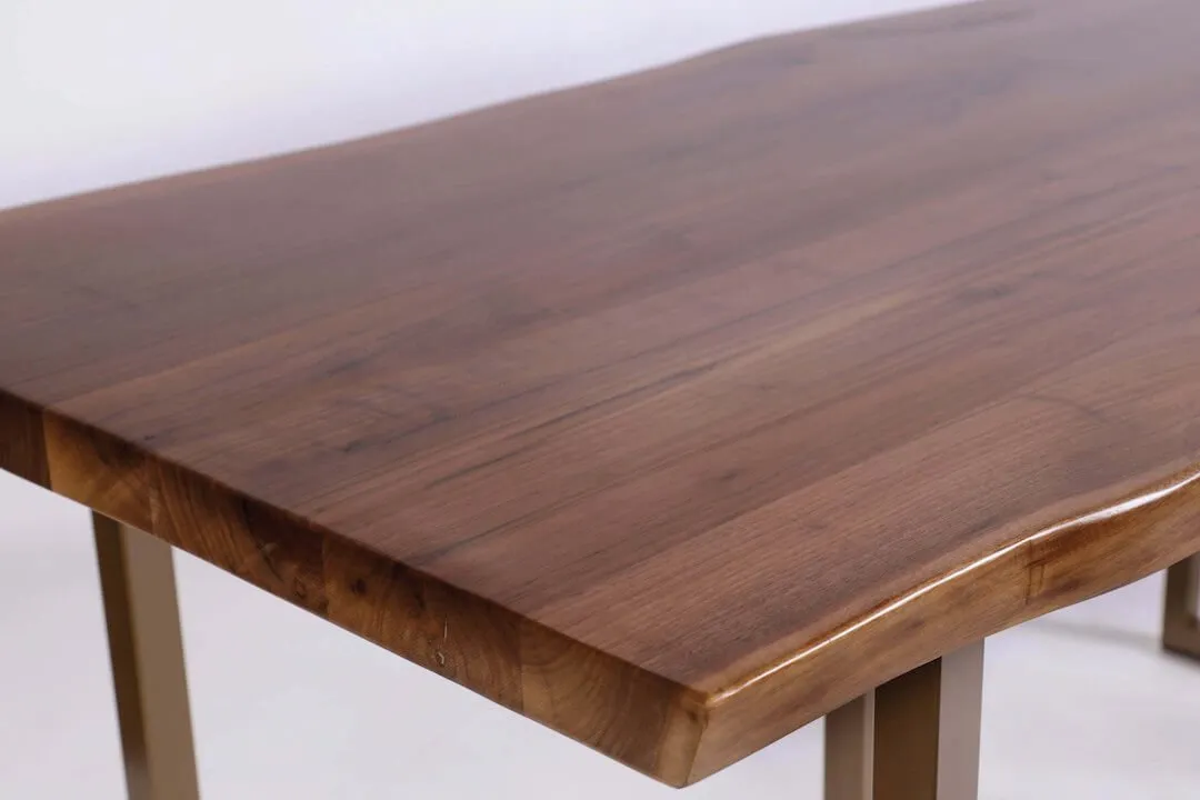 Tee Metal Base Walnut Wooden Table Top Dining Table - Comfort Furniture