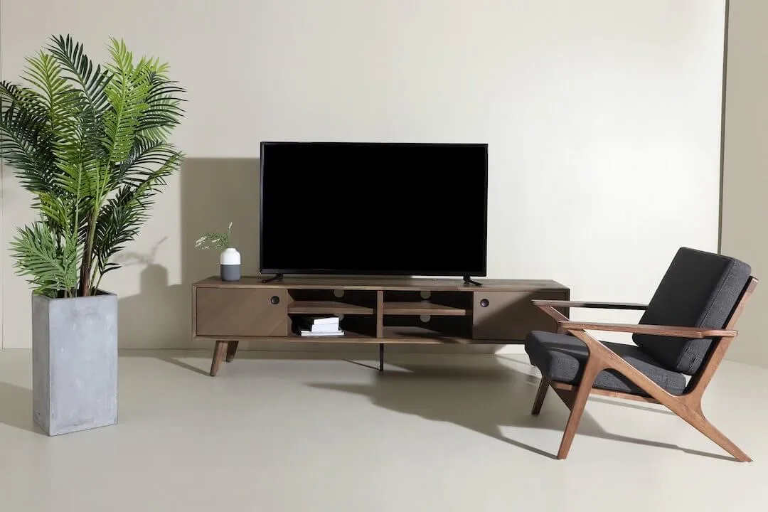Walnut Solid Wood Lucille TV Console With Rinei 1 Seater Wood Sofa - Comfort Furniture