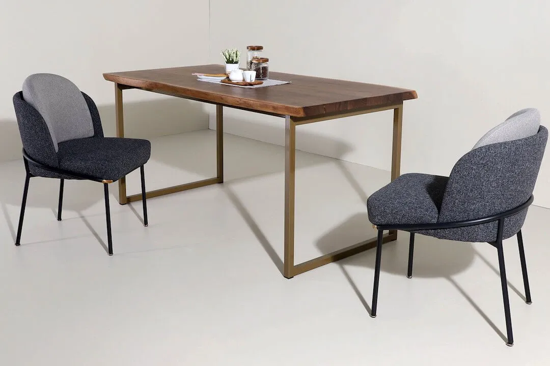 Walnut Wooden Table Top Dining Table With Ricky Metal Base - Comfort Furniture