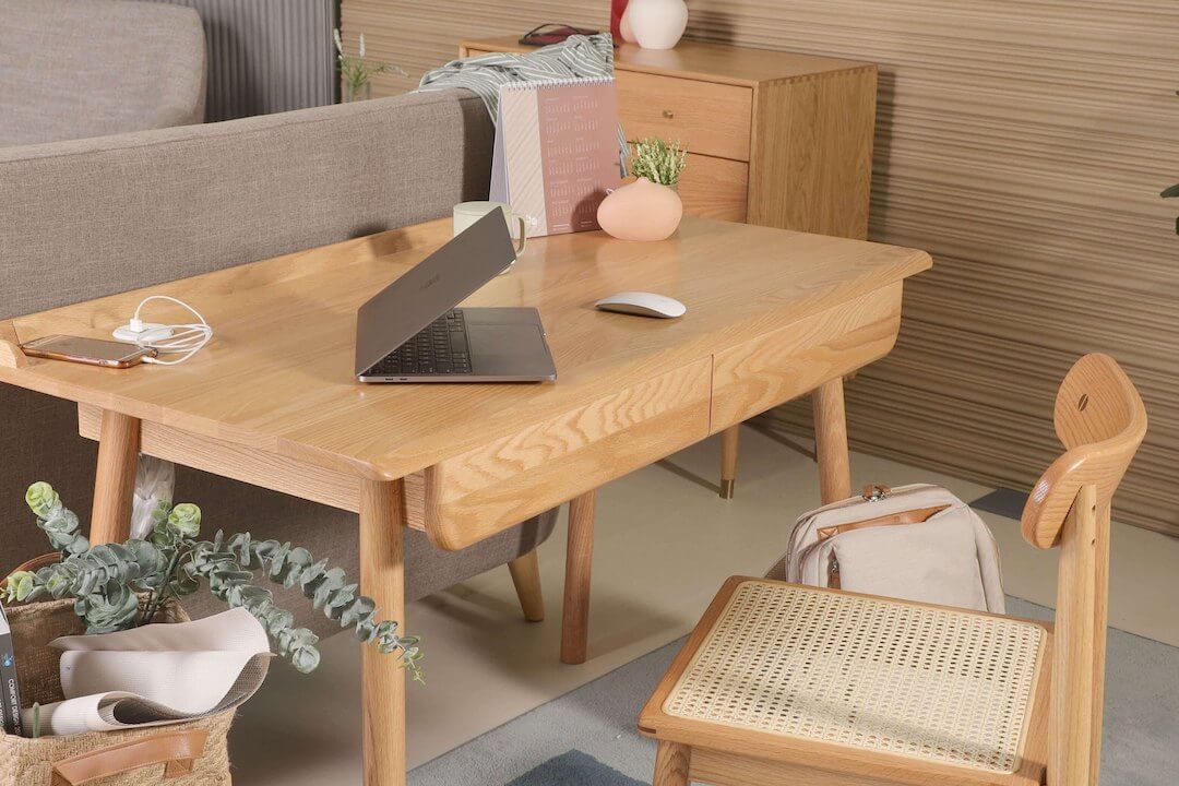 Yumiko Solid Oak Wood Stool And Sidechair With Clare Study Table - Comfort Furniture