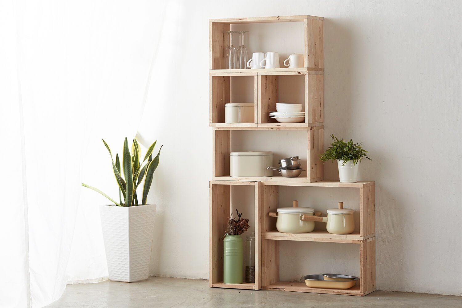 Magic 7 Shelf filled with plates - Comfort Furniture