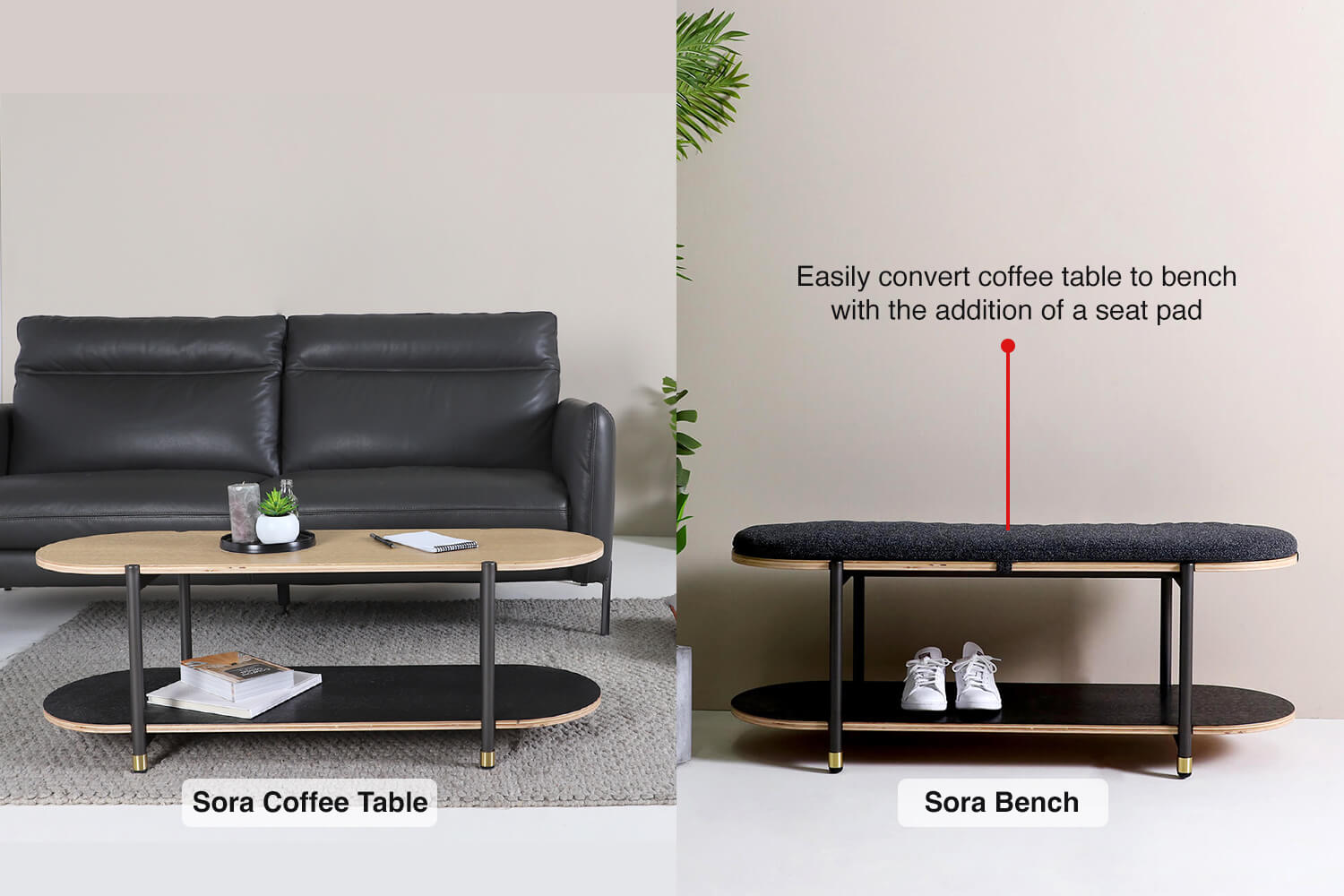 Sora Coffee Table to Sora Bench - Comfort Furniture