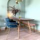 Haru Bench Wood Table Punch Blue Velvet Chair - Comfort Furniture