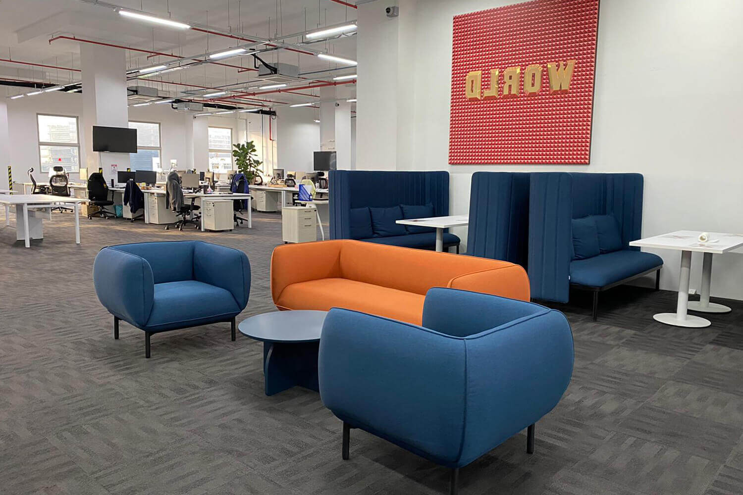 Blue Fabric Lindsey Sofa Office Lounge - Comfort Furniture