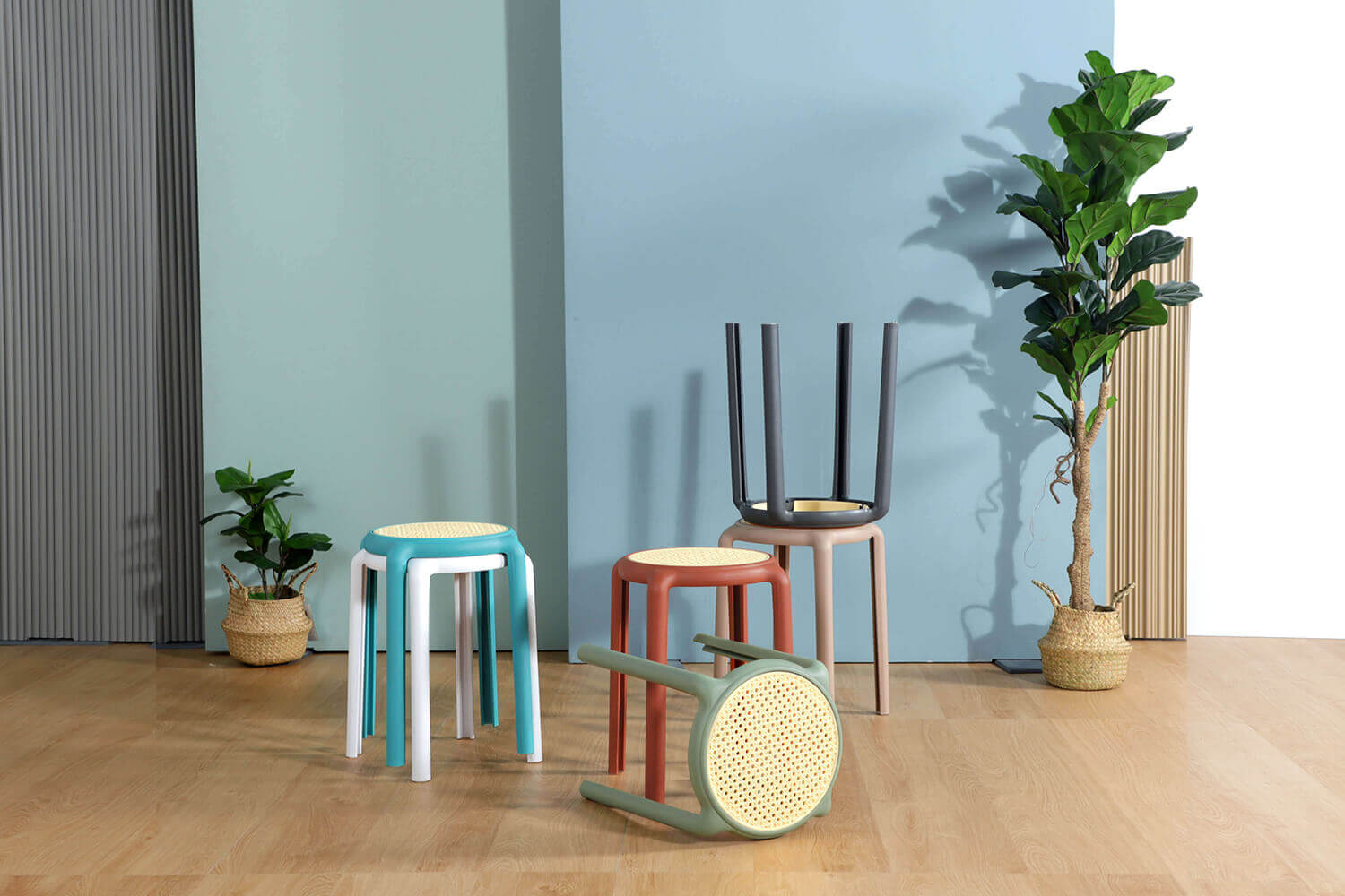 Chivonne Synthetic Rattan Stools - Comfort Furniture