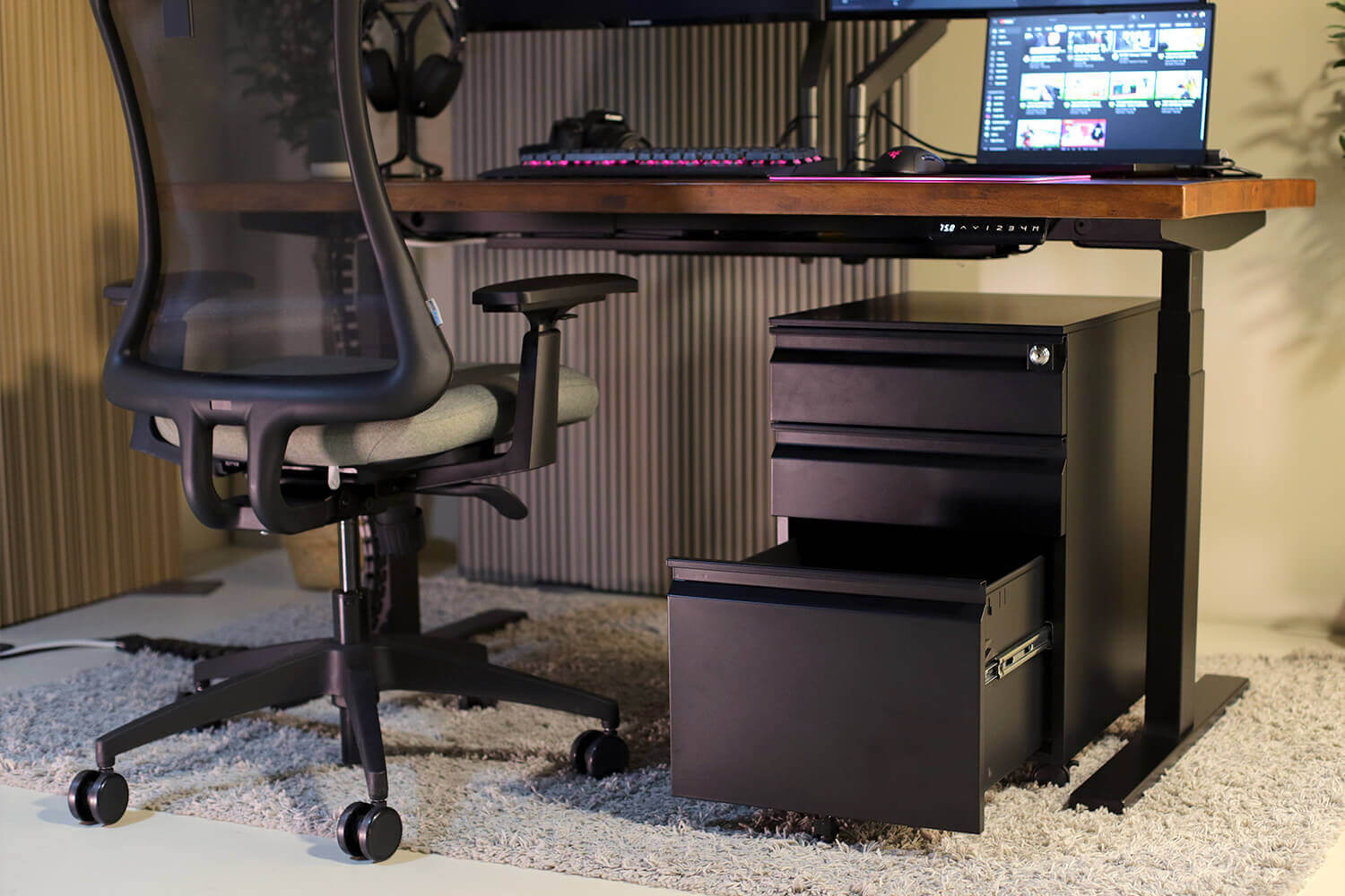 Dan Mobile Pedestal and Tito Height Adjustable Standing Table - Comfort Furniture