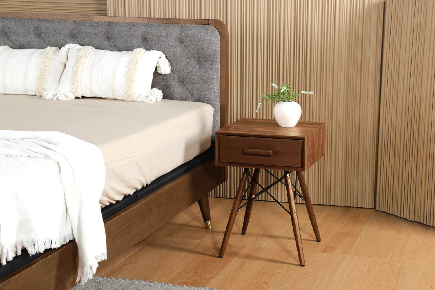Kyushu Bedside Table Walnut Damaris Bed Frame - Comfort Furniture