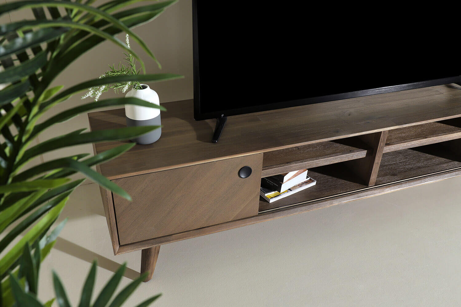 Lucille Tv Console Walnut Wood Furniture - Comfort Furniture