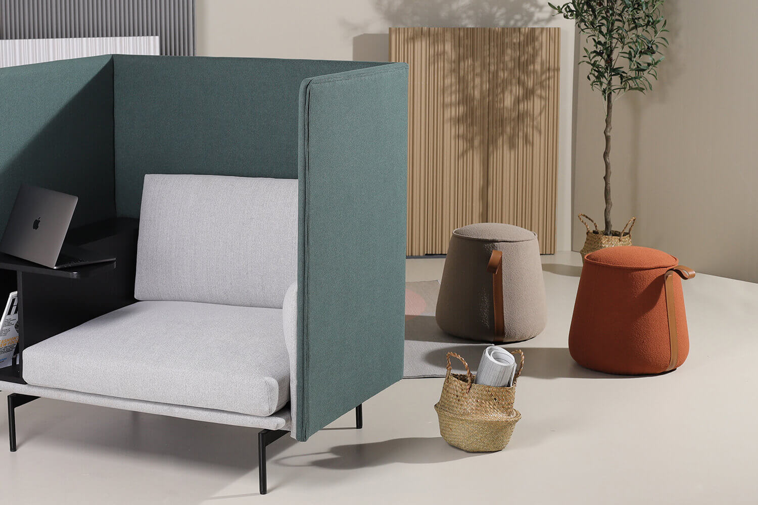 Mullerton Orange Taupe Stool - Comfort Furniture