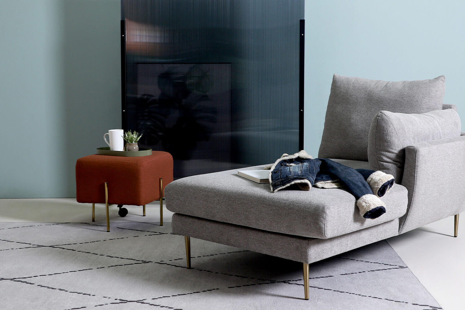 Red Media Stool and Ginette Sofa - Comfort Furniture