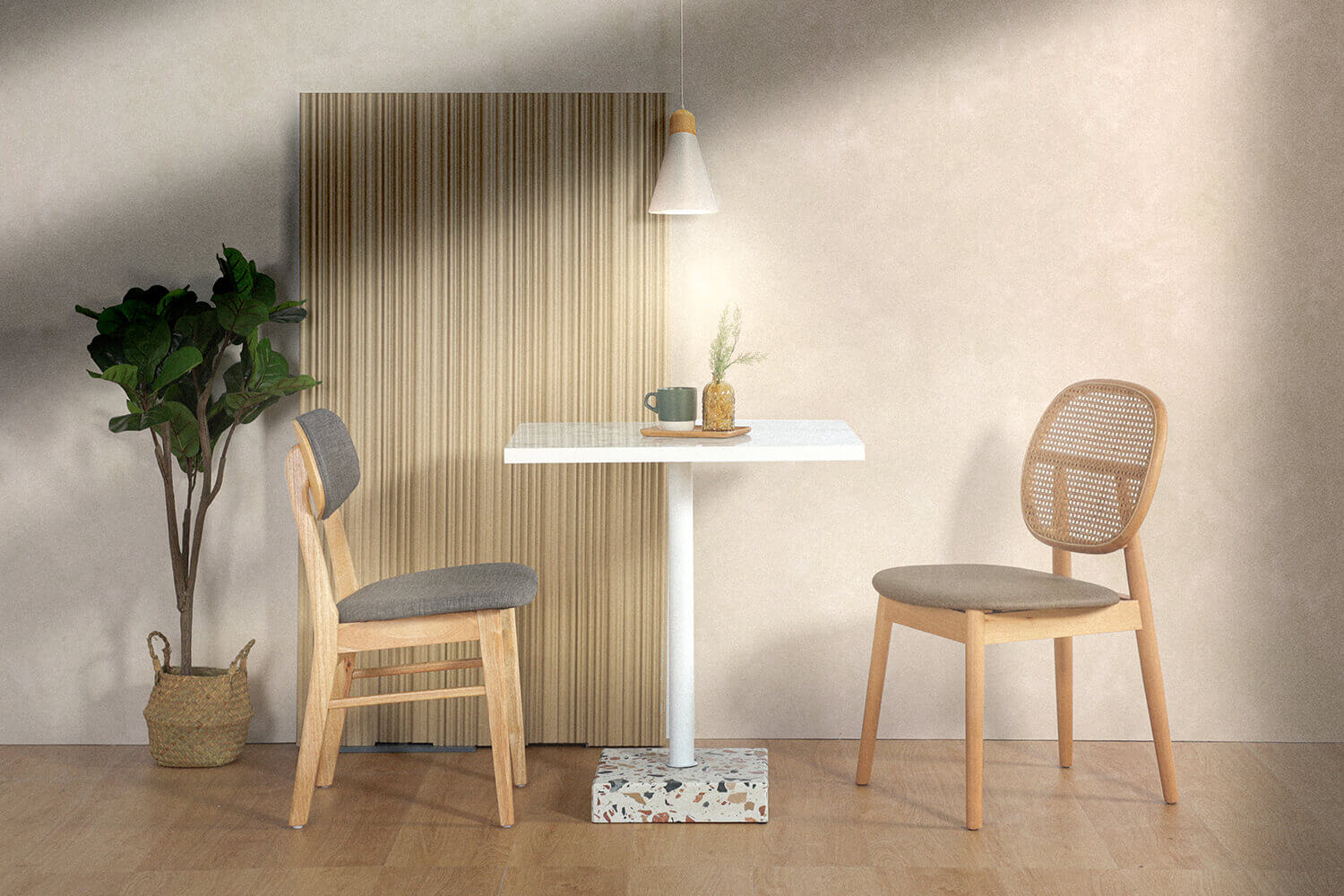 Terrazzo Table Leg Rattan Dining Chairs - Comfort Furniture