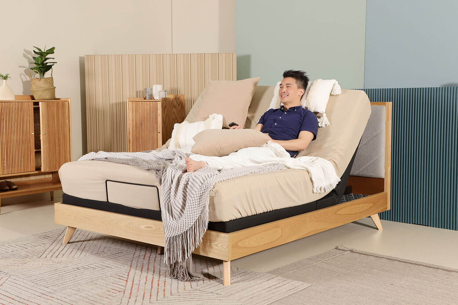 Adjustable bed backrest incline TV position - Comfort Furniture