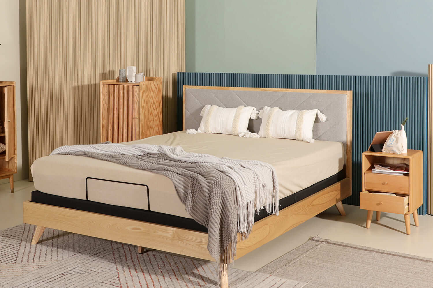 Janelle Bedframe Michee Bedside Table Japandi Scandinavian Style - Comfort Furniture