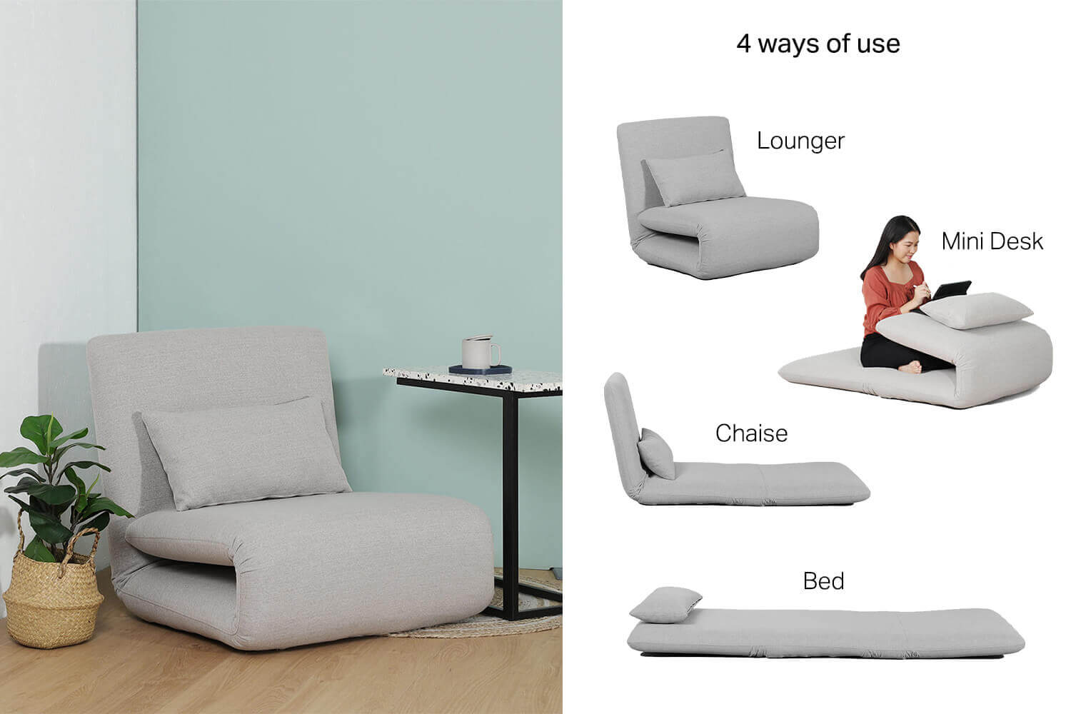Plopped Sofabed Chaise Lounger Convertible and Foldable Sofa Bed - Comfort Furniture