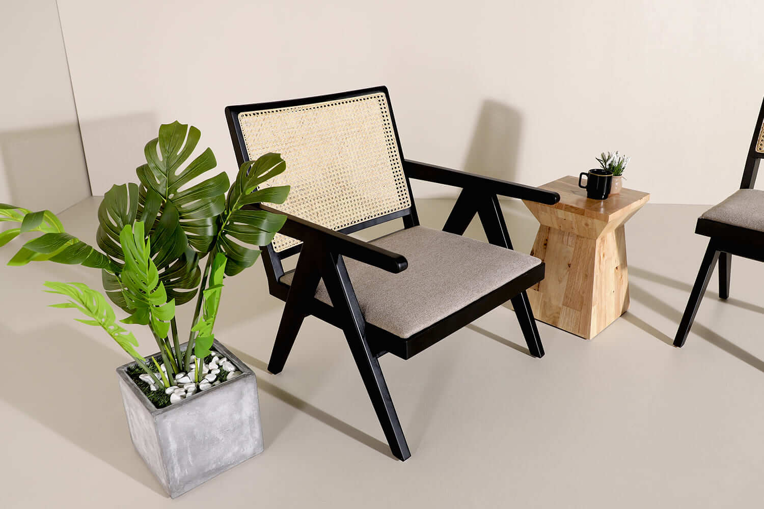 Sera Rattan Lounger Natural Butcher Block Coffee Table - Comfort Furniture