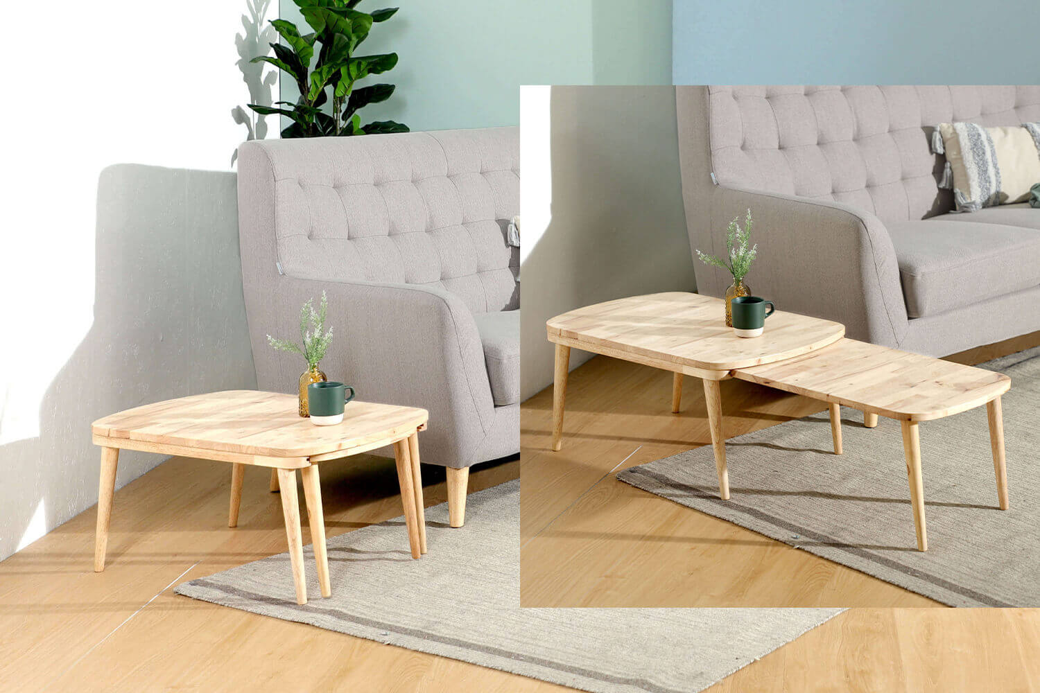 Stretch Coffee Table with Natural Wood and Extendable Space Saver - Comfort Furniture