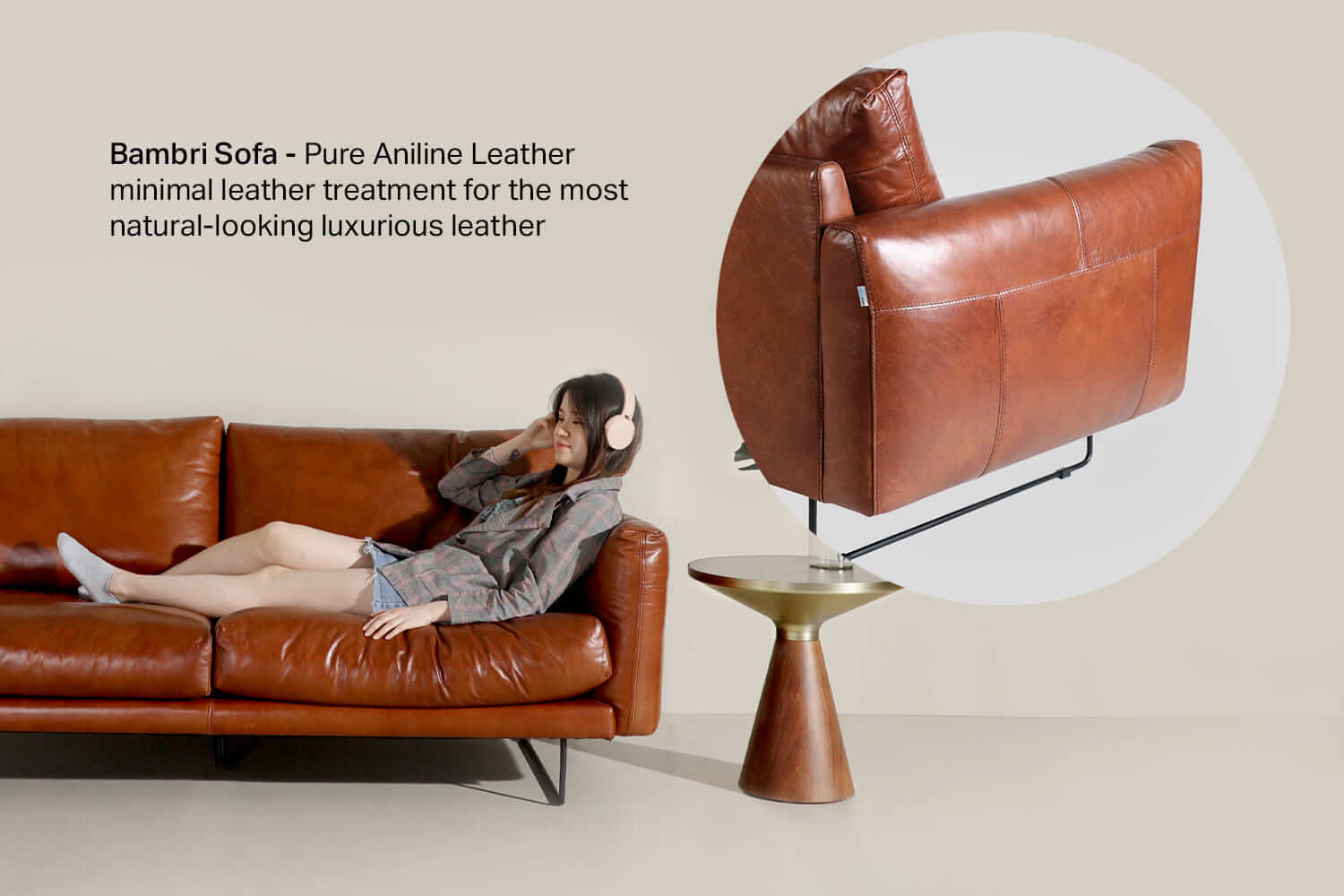 Bambri Sofa Pure Aniline Leather - Comfort Furniture