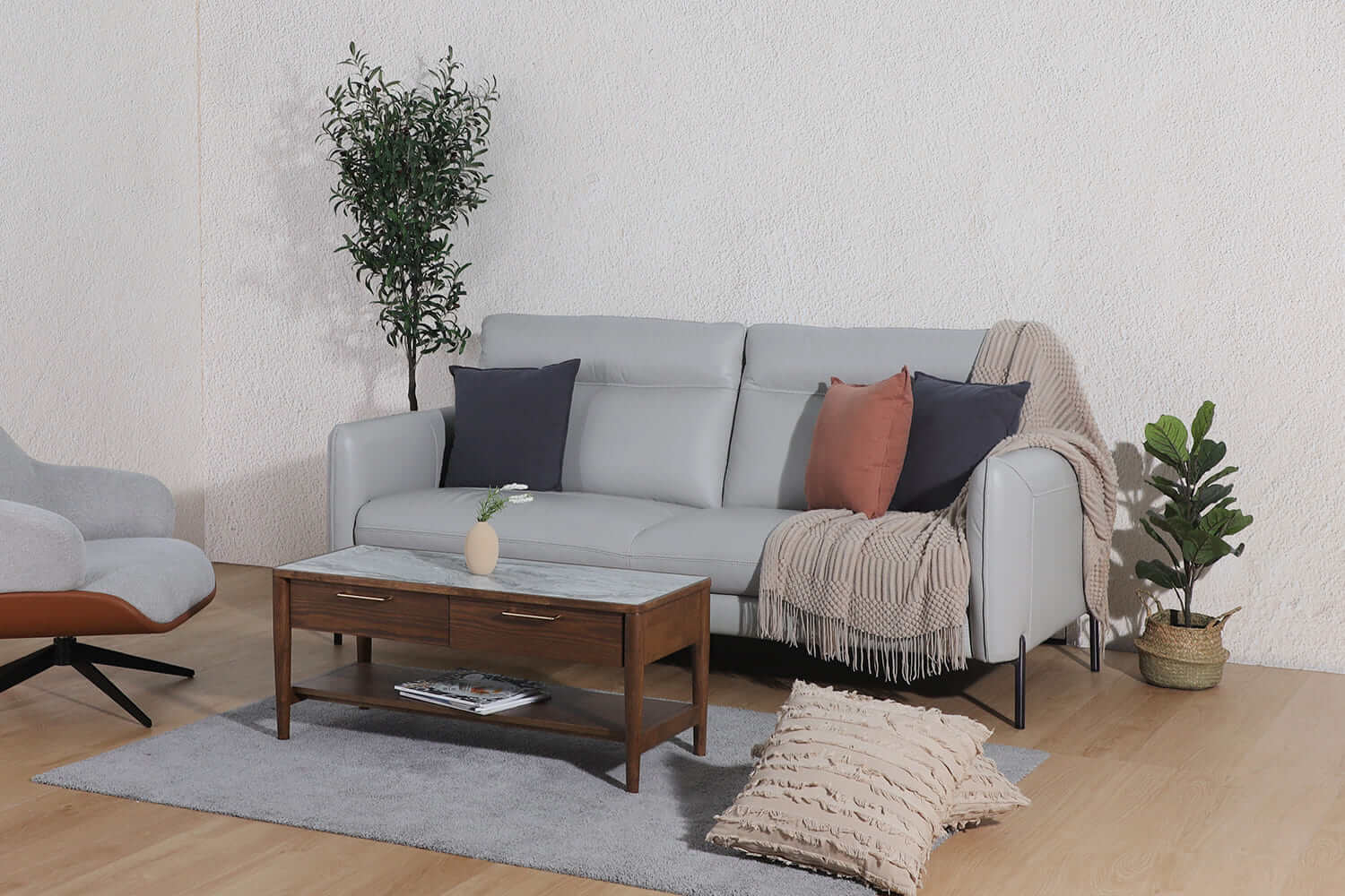 Karachi Dove Grey Semi Aniline Leather Sofa 2 - Comfort Furniture
