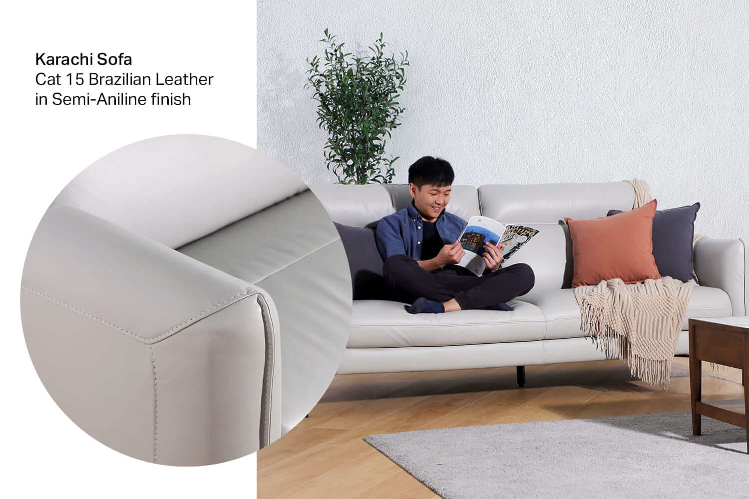 Karachi Dove Grey Semi Aniline Leather Sofa - Comfort Furniture