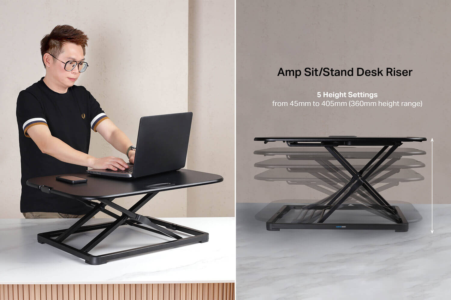 Amp Sit/Stand Laptop Riser & Ergonomic Work Desk - Comfort Design Furniture