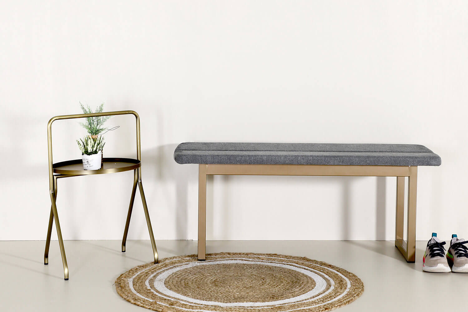 Bronze Brass Haru Bench & Alofa Coffee Table - Comfort Design Furniture