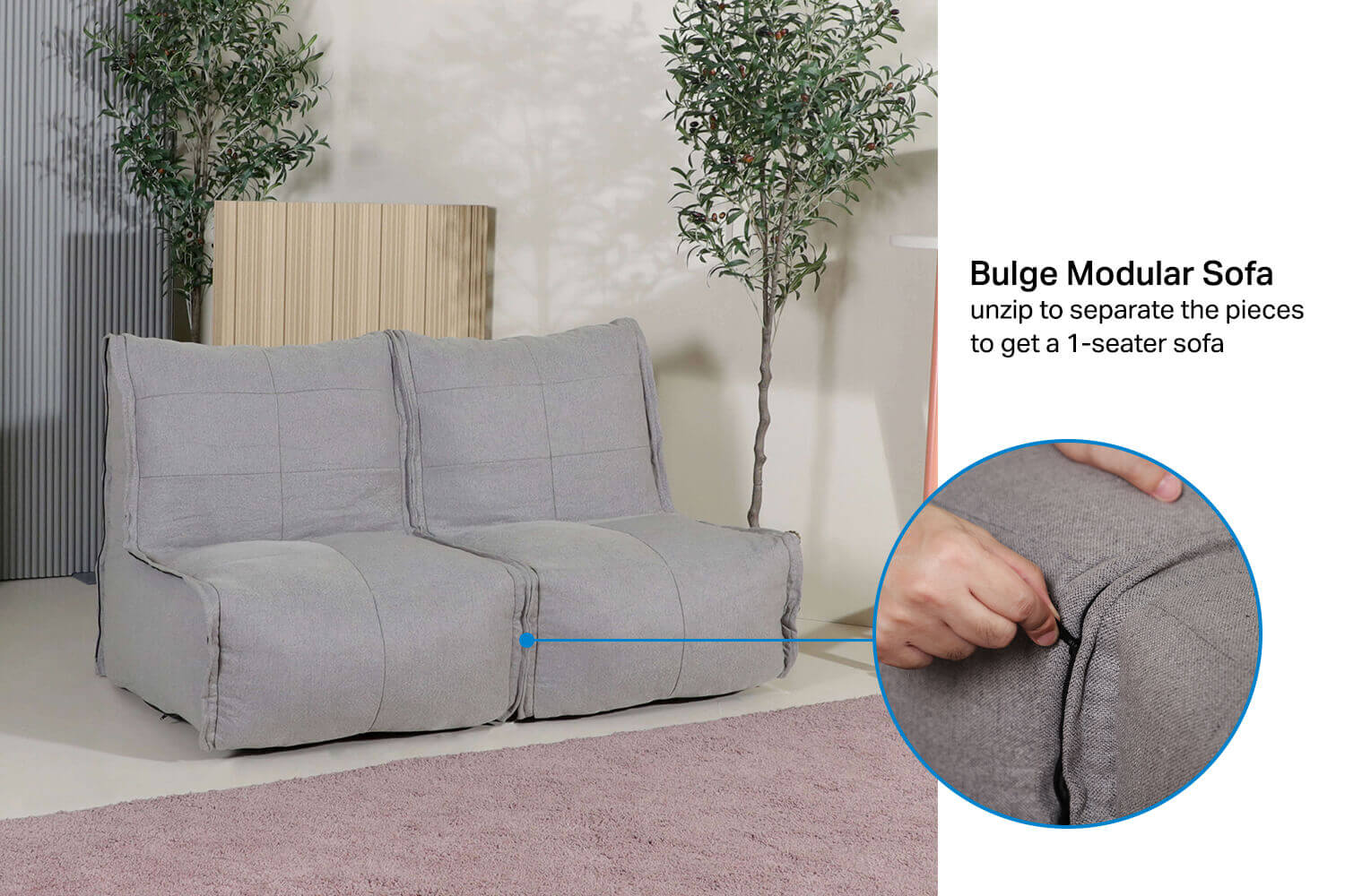 Bulge 2-Seater Modular Sofa with Zipper - Comfort Design Furniture