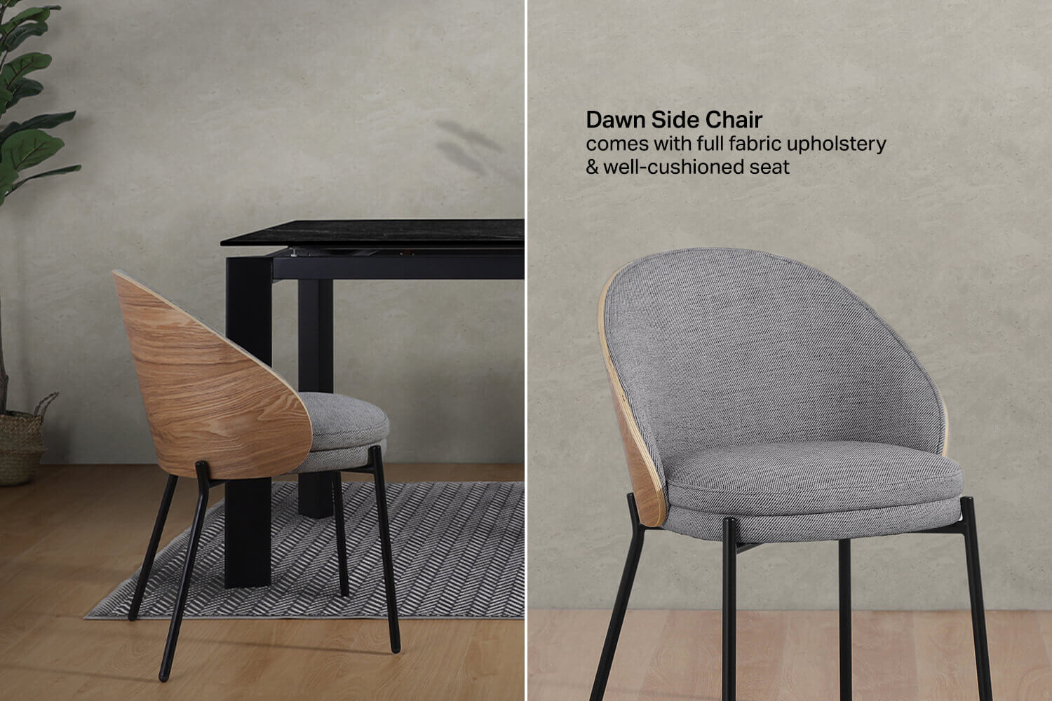 Dawn Side Dining Chair with Fabric Upholstered Cushioned Seat - Comfort Design Furniture