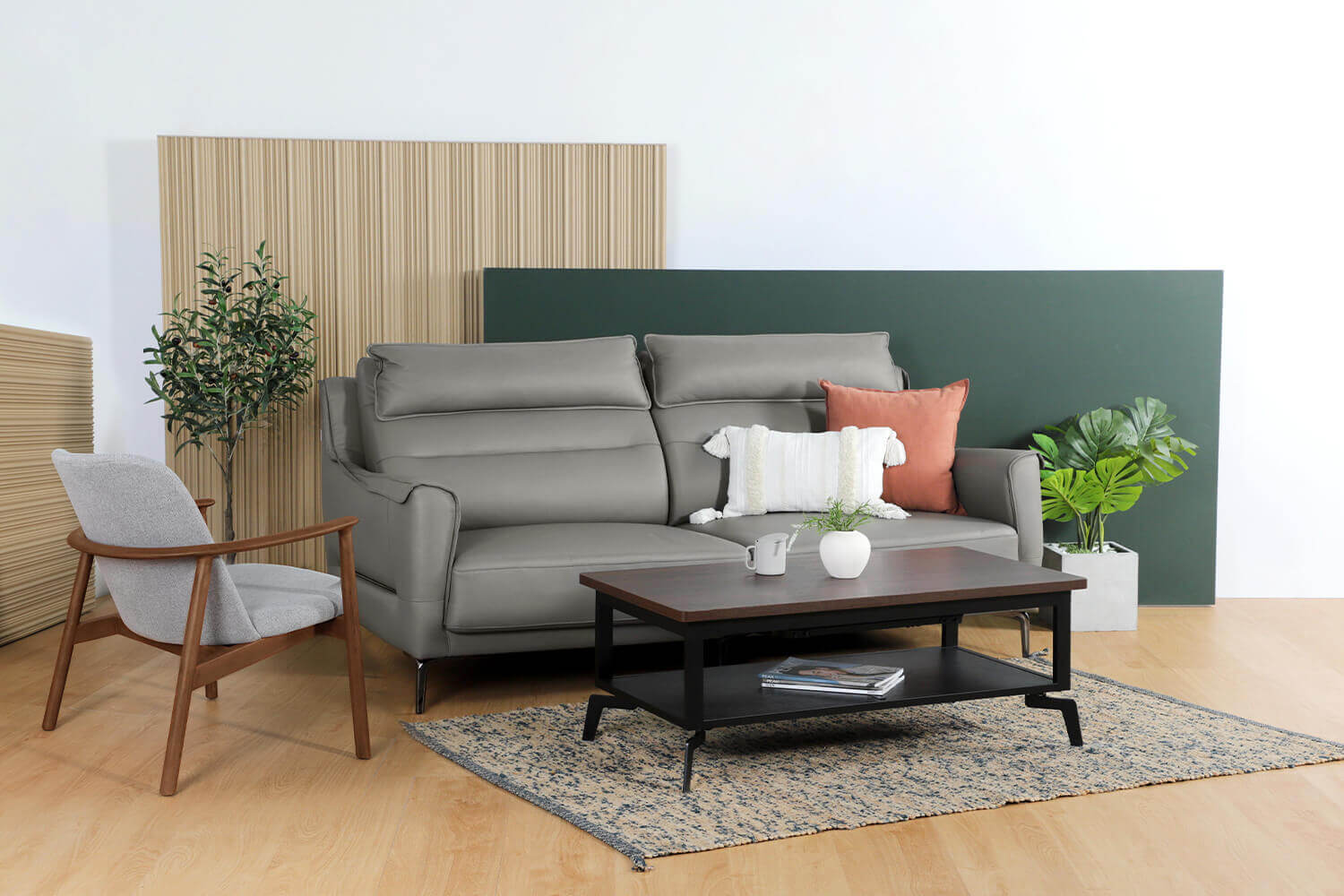 Living Room: Judi Leather Sofa with Harrison Coffee Table - Comfort Design Furniture