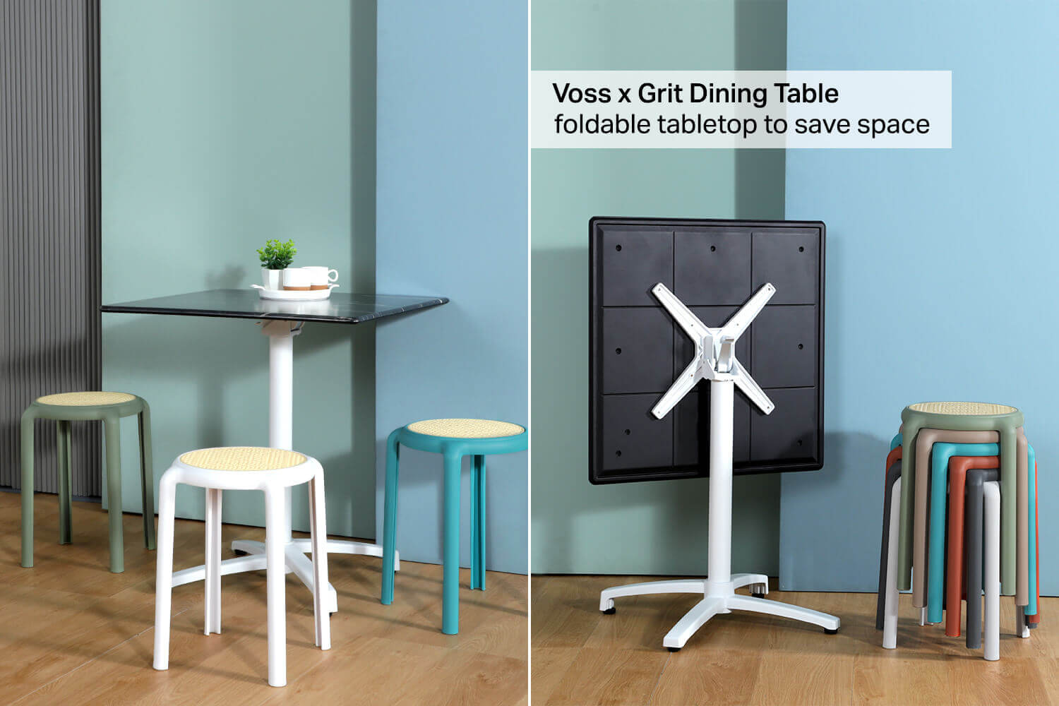 Voss x Grit Space-Saving Foldable Dining Table - Comfort Design Furniture