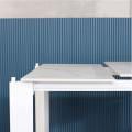 To close extension: (1) Lift extension piece towards table