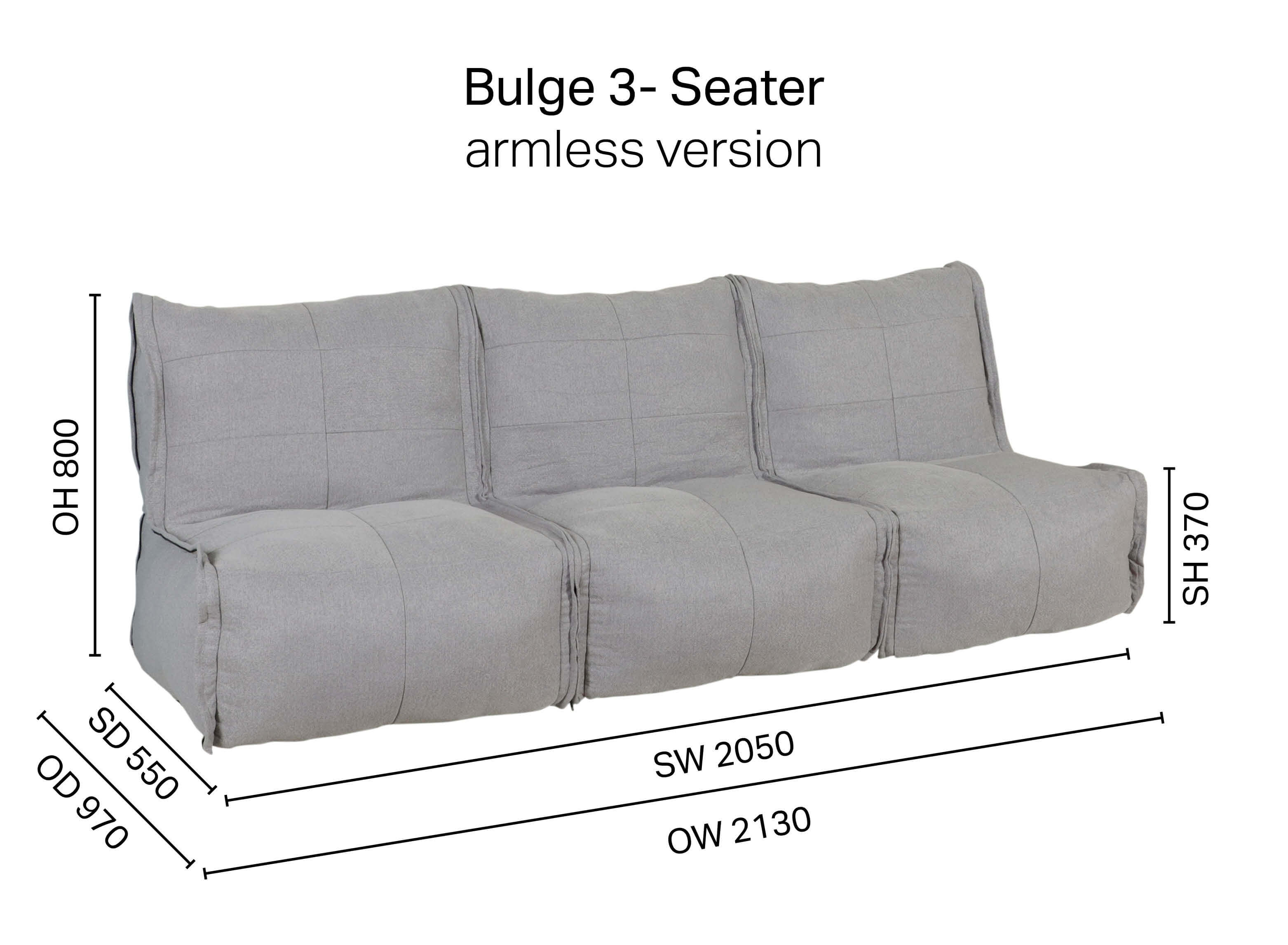 Bulge 3 Seater Modular Sofa - Armless