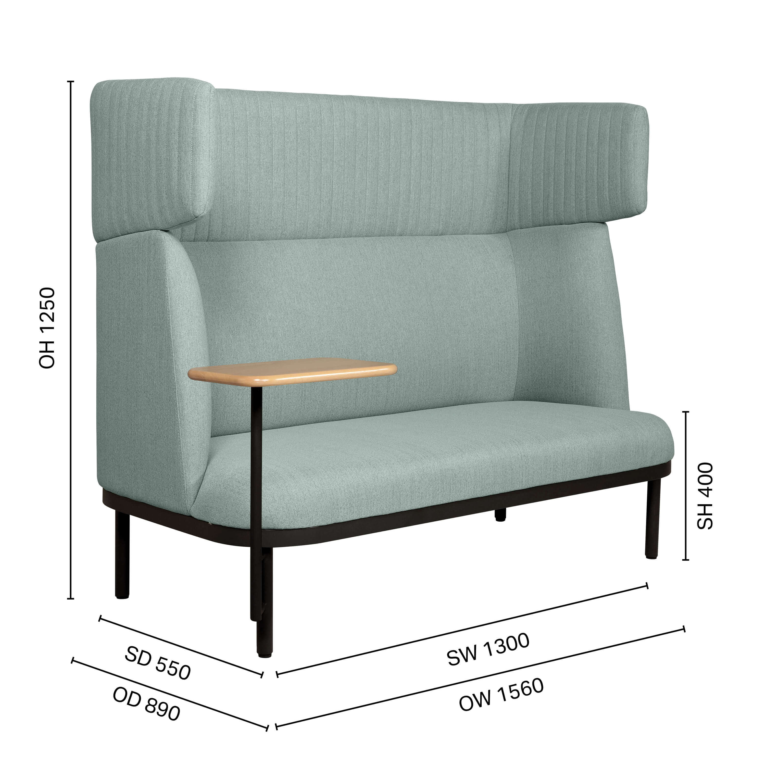 Cadence 2–Seater Sofa – Highback + Tablet