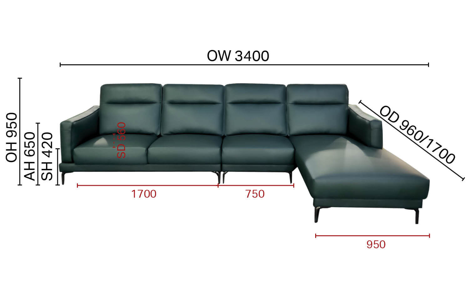Evan L-Shaped Sofa - W3400