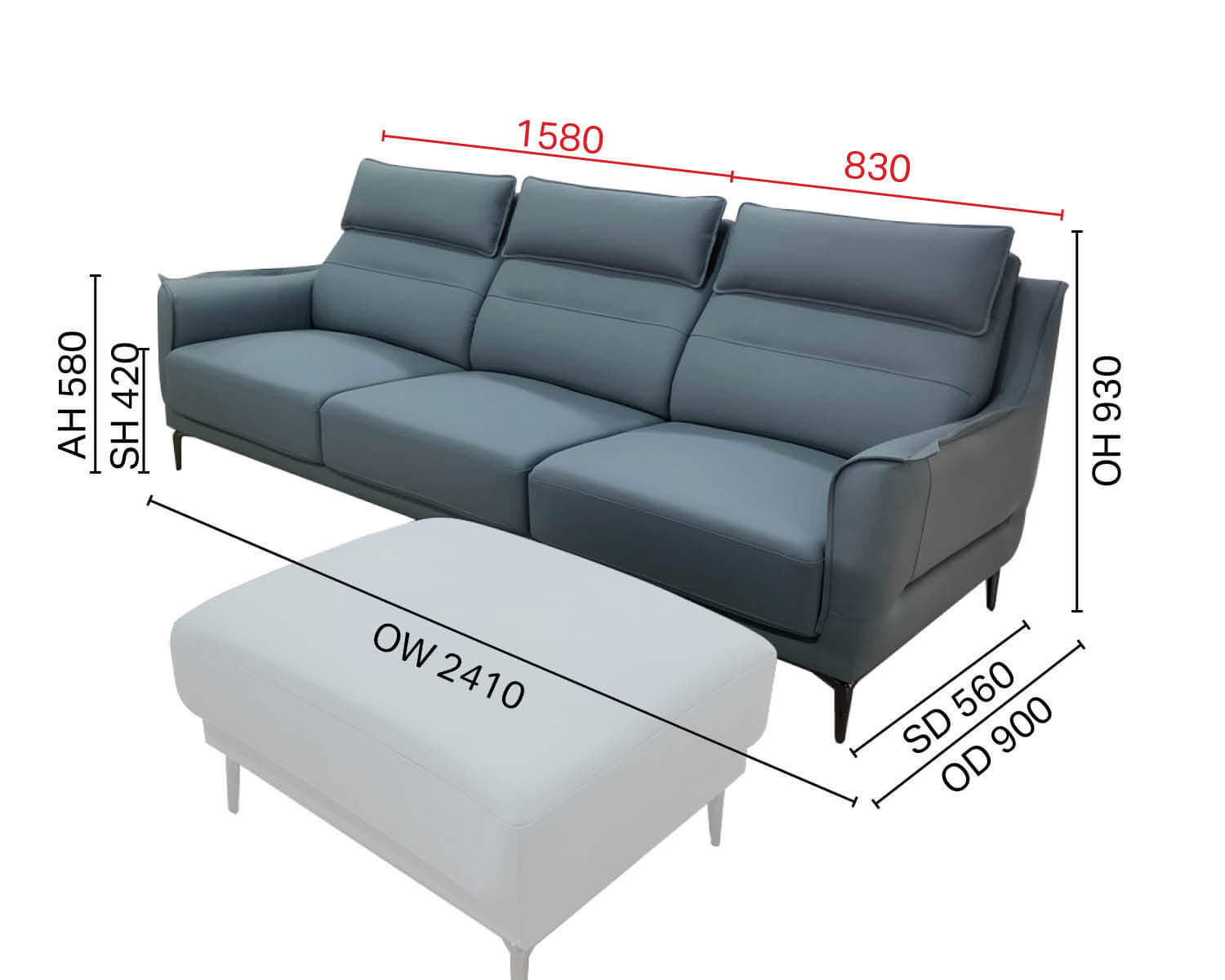 Judi 4-Seater Sofa - Half Leather