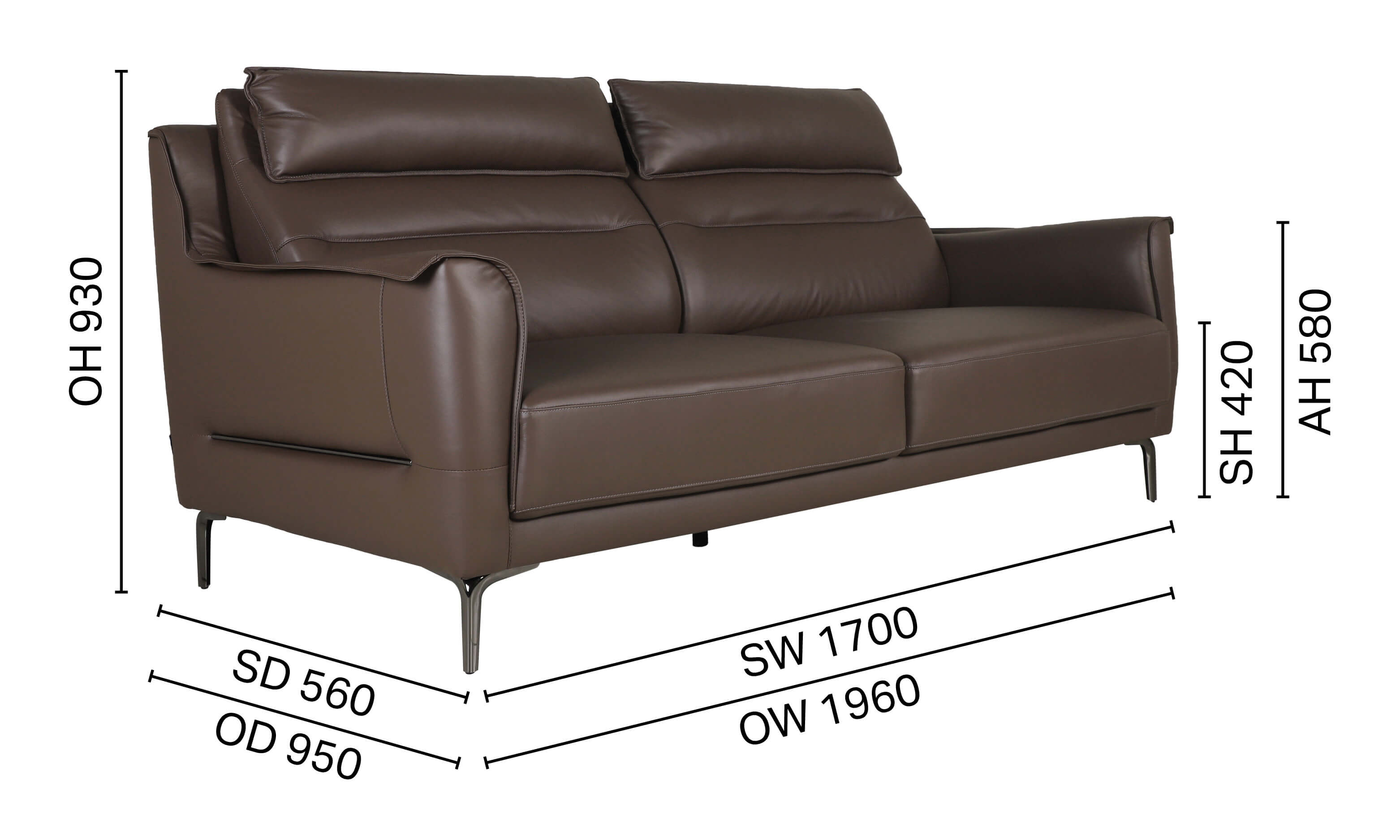 Judi 3-Seater Sofa - Half Leather